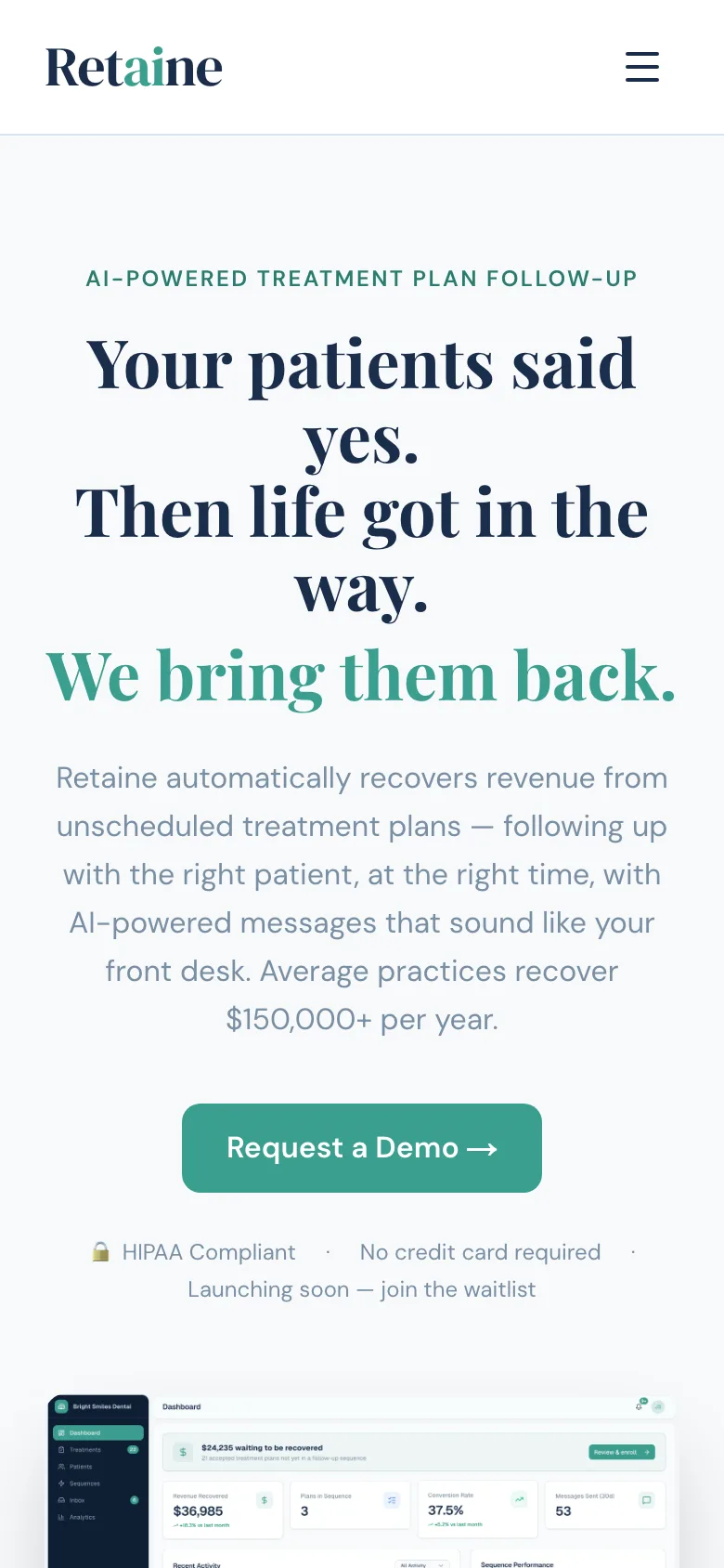 Retaine homepage on mobile